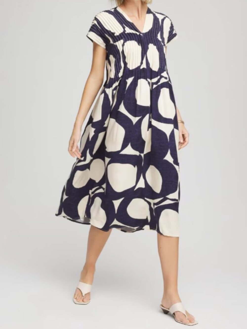 NWT Chico's Midi Dress, Popover Shoulder Dress, Pleated Upper - Womens 3 (XL)